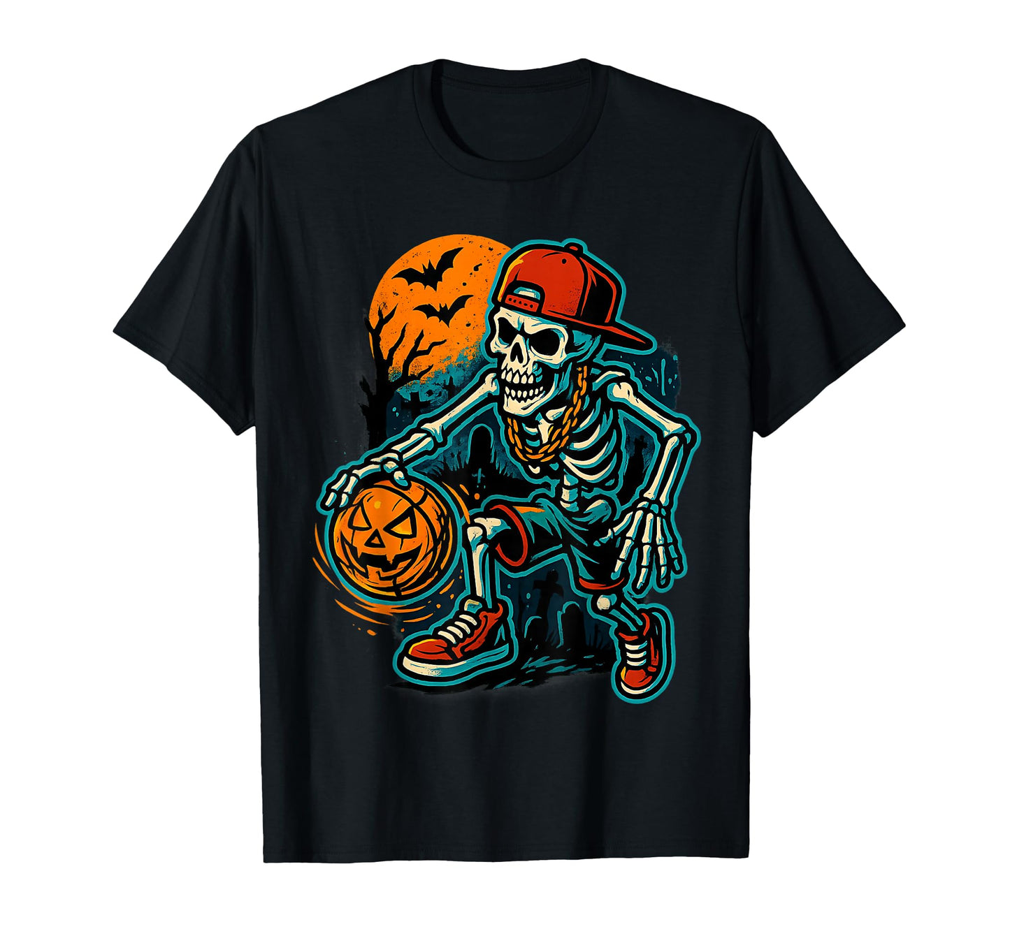 Skeleton Basketball Halloween Street Sport Creepy Court T-Shirt