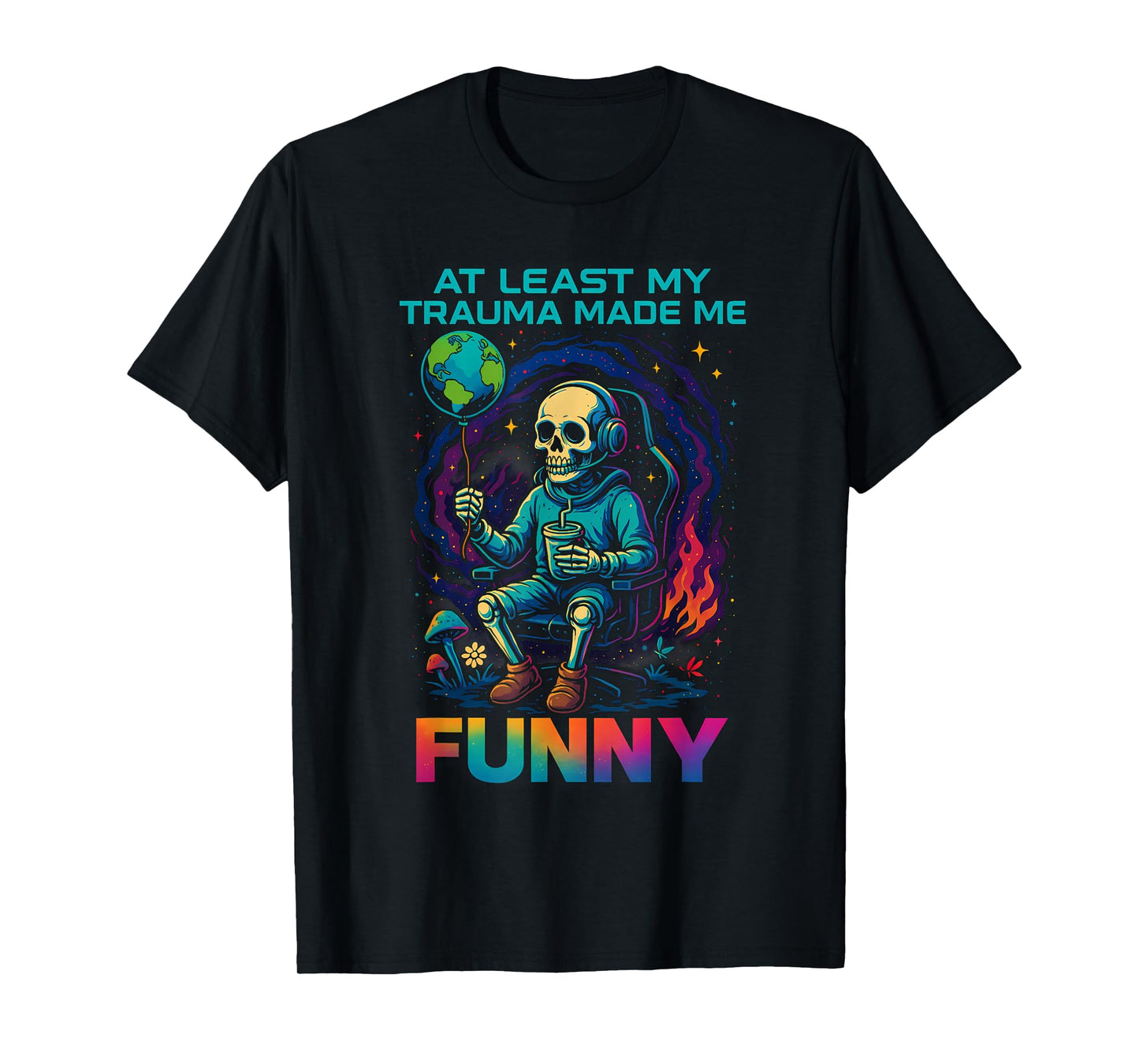 Trauma Made Me Funny Skeleton Coffee Spicy Halloween Gag Men T-Shirt