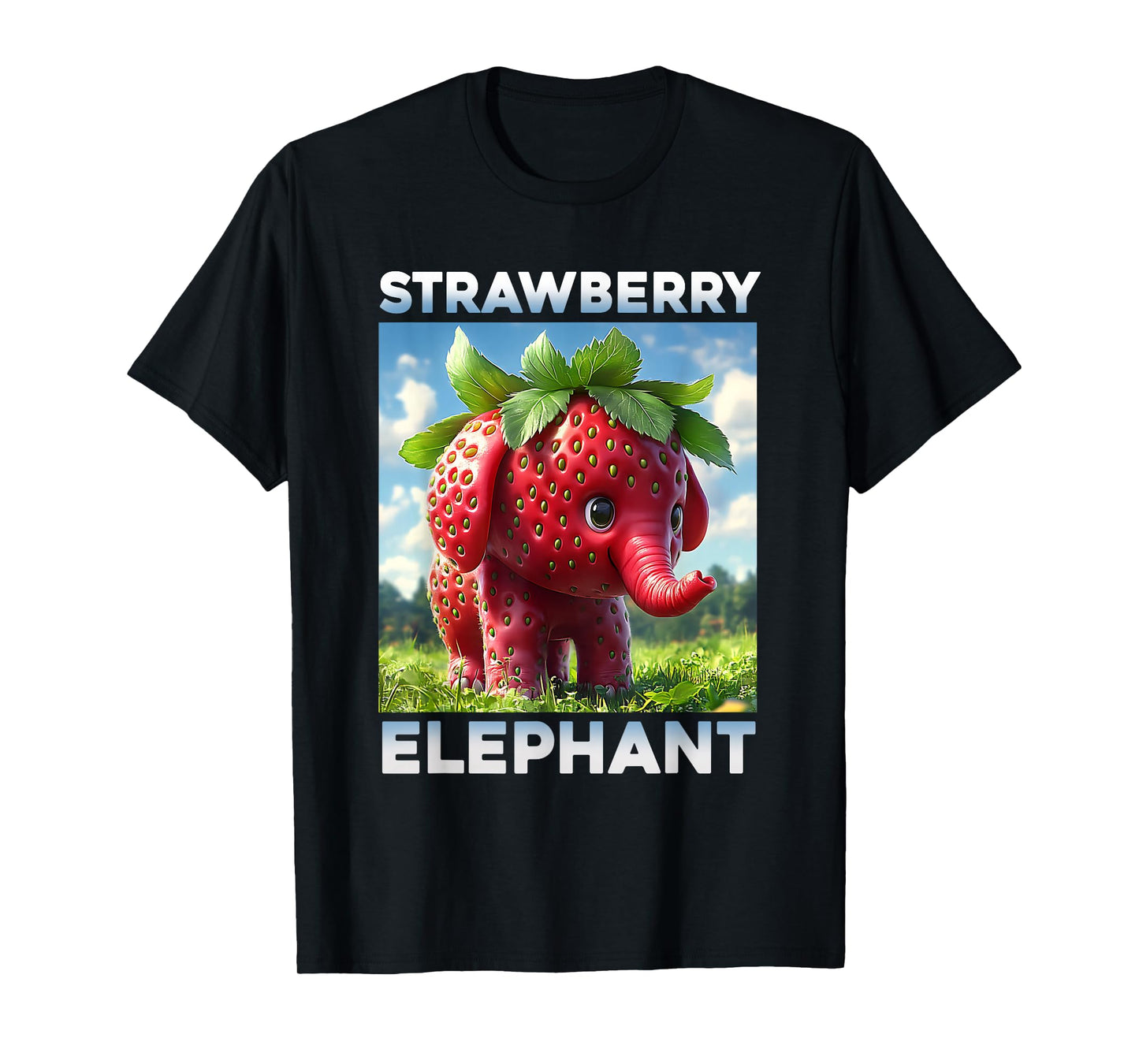 Strawberry Elephant Cute Whimsical Animal Art Tee T-Shirt