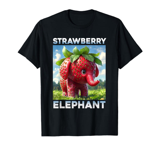 Strawberry Elephant Cute Whimsical Animal Art Tee T-Shirt