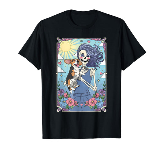 Beagle Dog Tarot Card Halloween Costume Skeleton T-Shirt