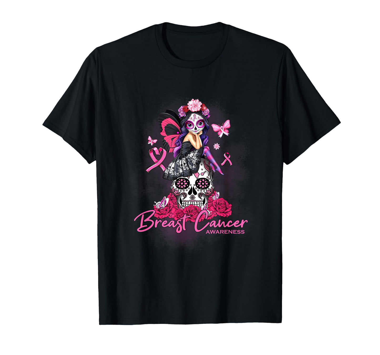 Sugar Skull Fight Breast Cancer Awareness Like A Girl T-Shirt