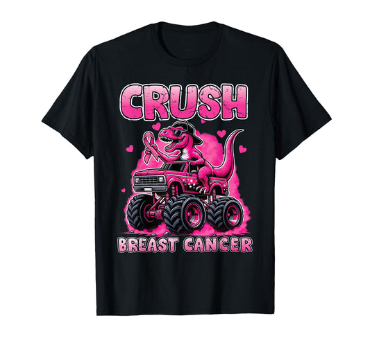 Crush Breast Cancer Awareness T rex Monster Truck Kids Boys T-Shirt