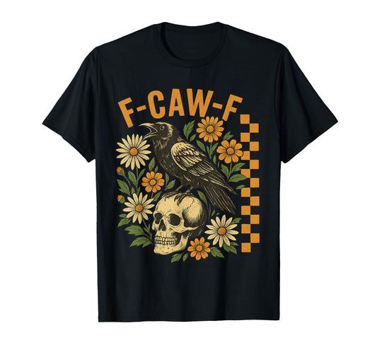 Crow Raven F-CAW-F Funny Halloween Gothic Floral Checkered T-Shirt