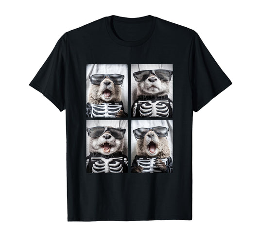 Cute Beaver with Sunglasses Skeleton Costume Funny Halloween T-Shirt