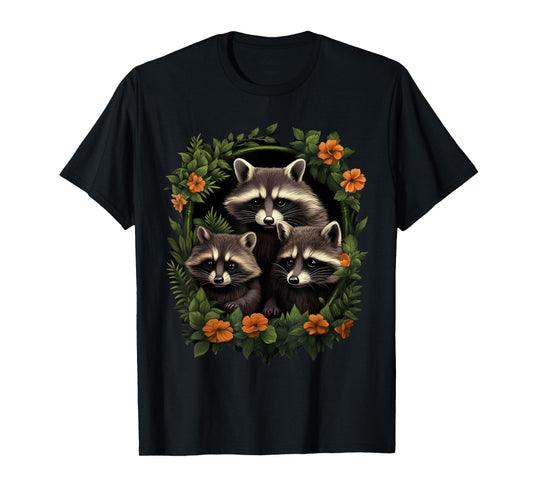 Cute Cottagecore Raccoons Flowers Raccoon Lover T-Shirt