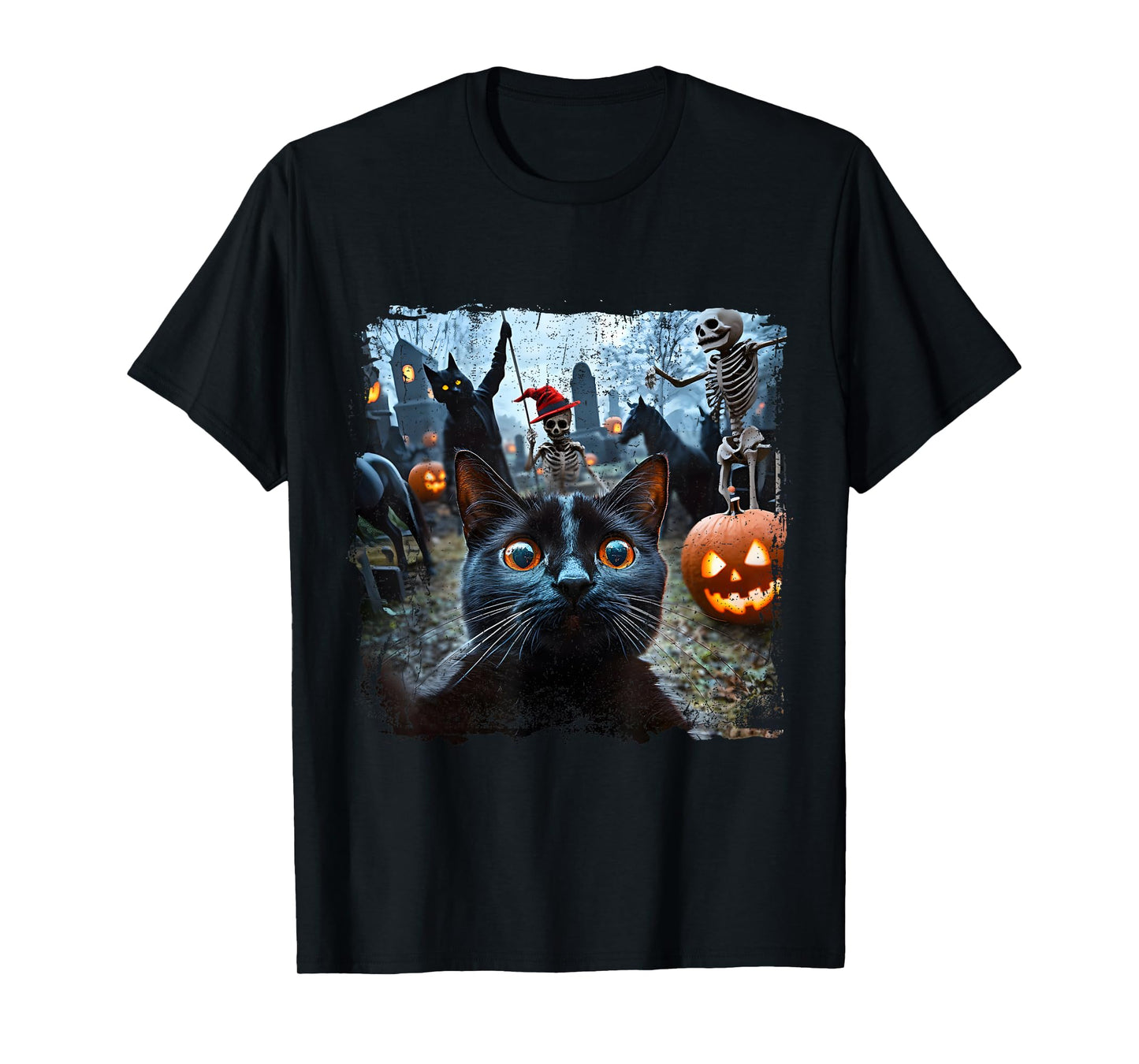 Black Cat Selfie Pumpkin Halloween Spooky Vibes T-Shirt