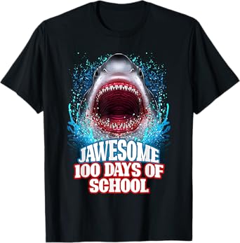 Jawesome 100 Days Of School Kids Adults Great White Shark T-Shirt