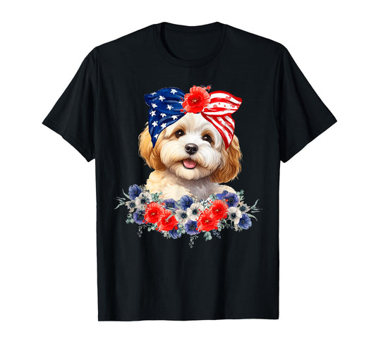 Cavapoo Dog Bandana American Flag 4th Of July T-Shirt