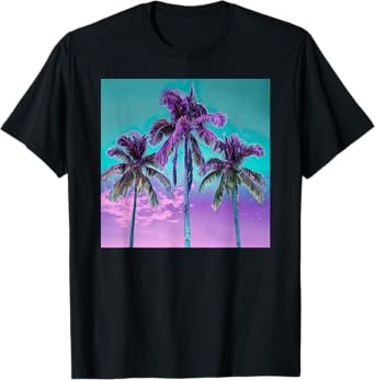 Palm Tree Tropical Teal Turquoise Purple T-Shirt