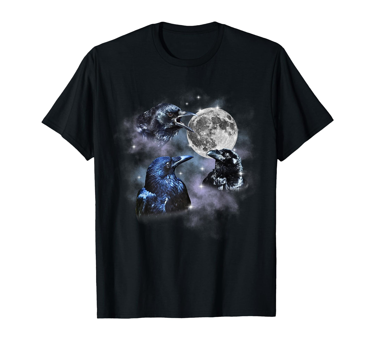 Three Raven Howling At The Moon Gothic Raven Dark Mystical T-Shirt