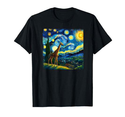 Giraffe Starry Night Van Gogh Painting Giraffe Lover T-Shirt