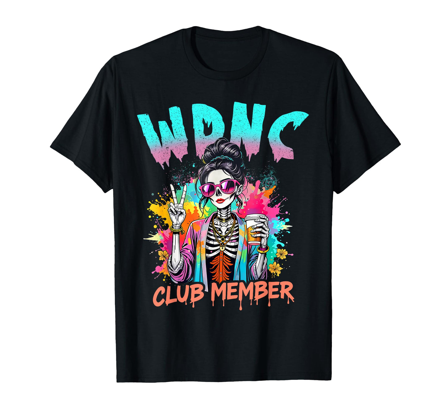 WDNC Club Member Funny Halloween Skull Party Spooky Skeleton T-Shirt