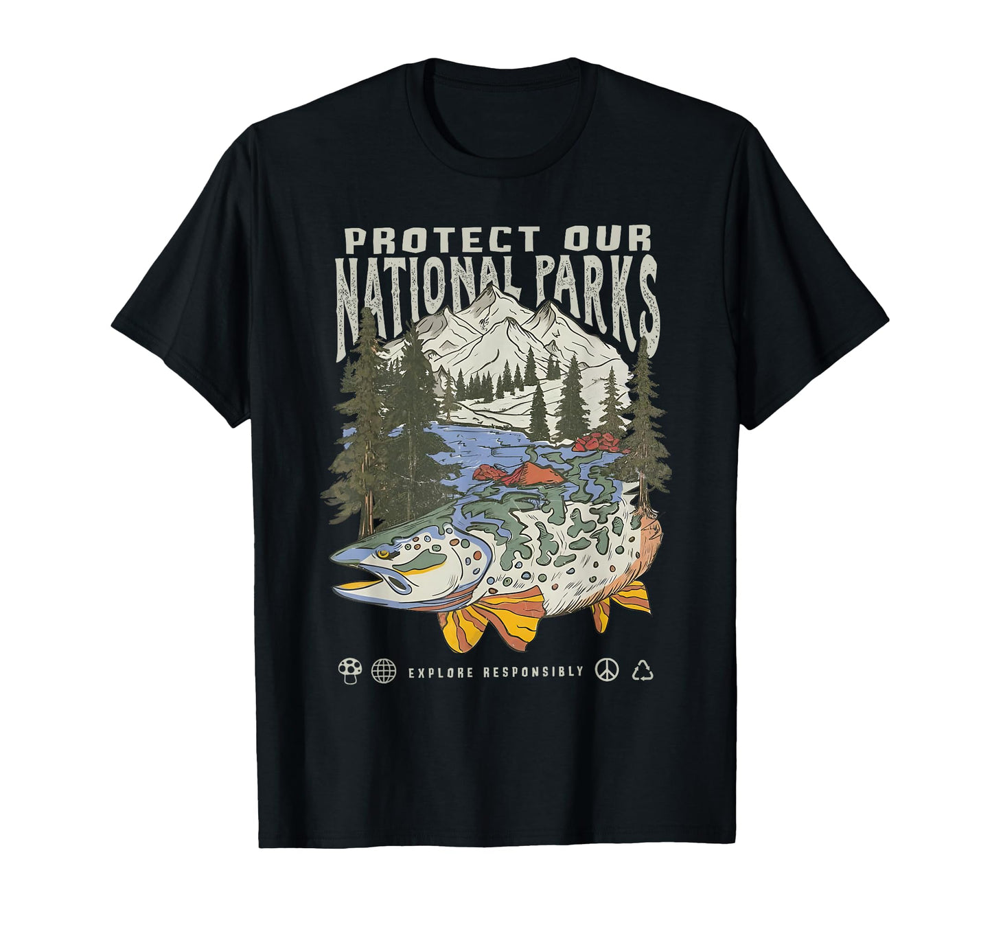 Protect National Parks Retro Fishing Nature Lover Mountain T-Shirt