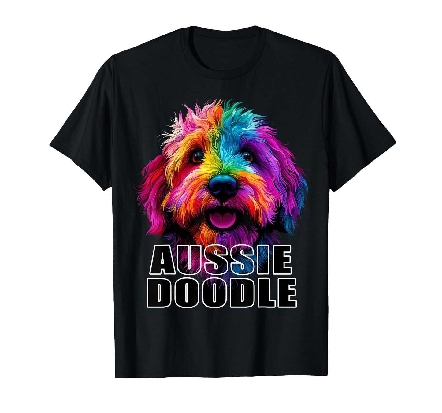Aussiedoodle Aussie Doodle Puppy Dog Lover Colorful Black T-Shirt