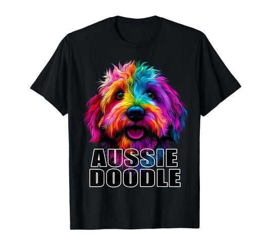 Aussiedoodle Aussie Doodle Puppy Dog Lover Colorful Black T-Shirt