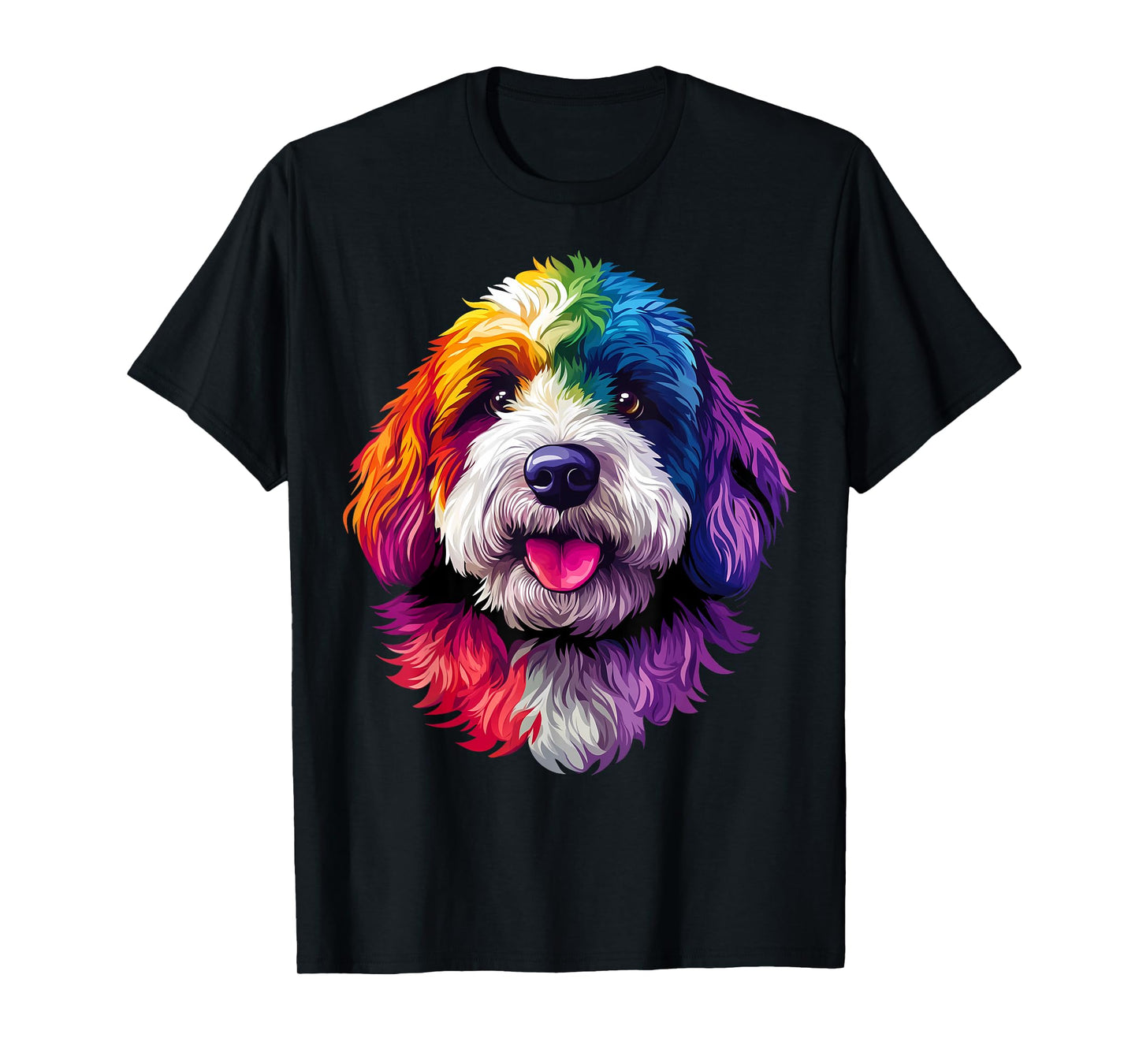 Colorful Bernedoodle Face Cute Dog Lover Men Women Black T-Shirt