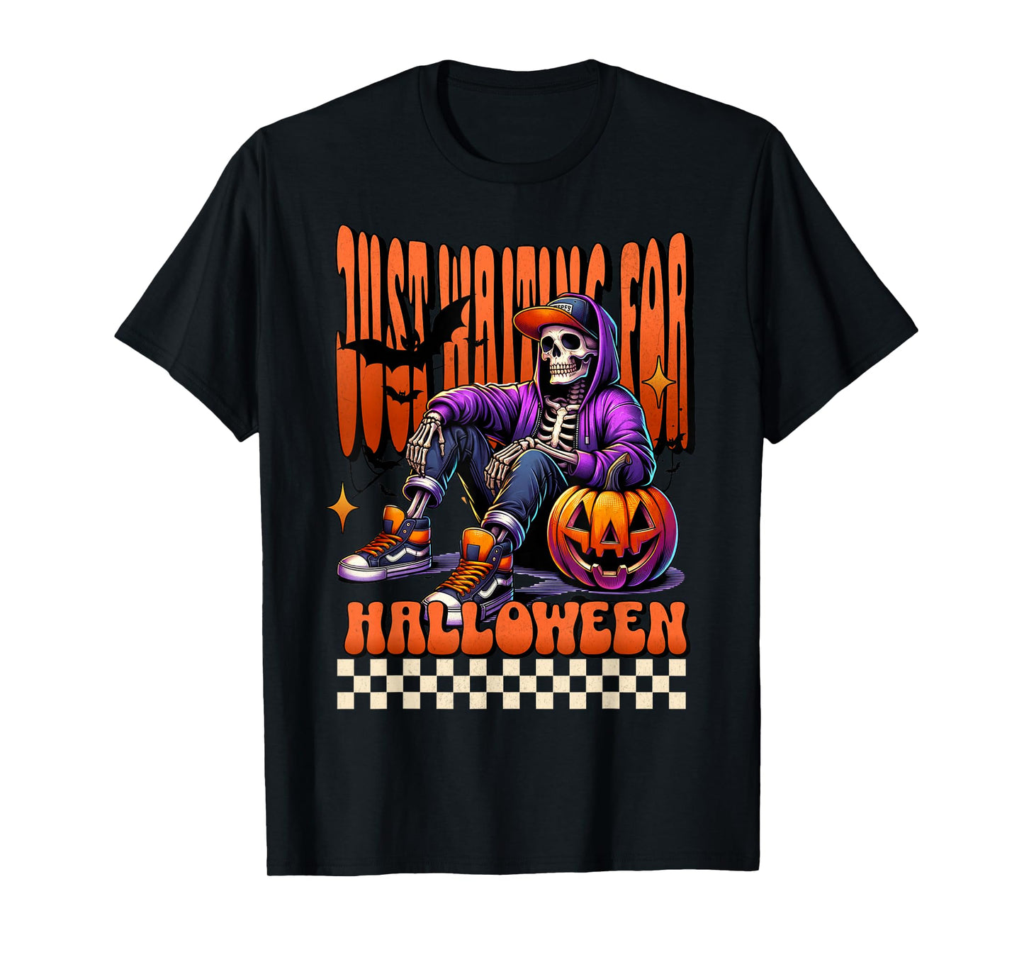 Just Waiting for Halloween Spooky Summer Skeleton Men Women T-Shirt