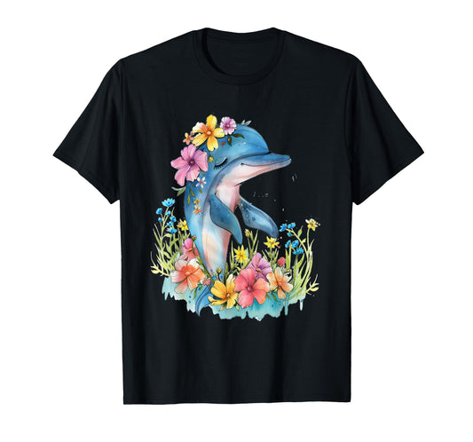 dolphin with flowers cute dolphins sea animal daughter T-Shirt