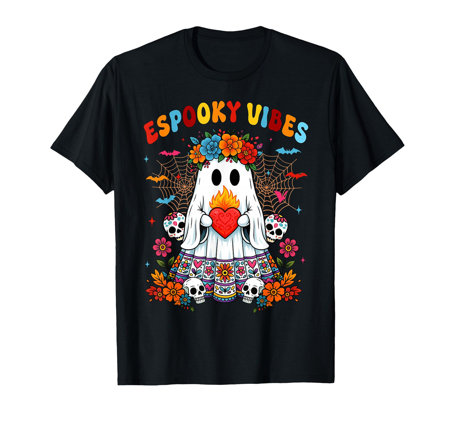 Espooky Vibes Concha Day of The Dead Mexican Halloween Ghost T-Shirt