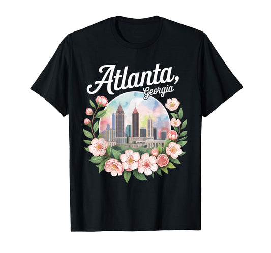 Atlanta Georgia Skyline Floral Wreath Boho Souvenir T-Shirt
