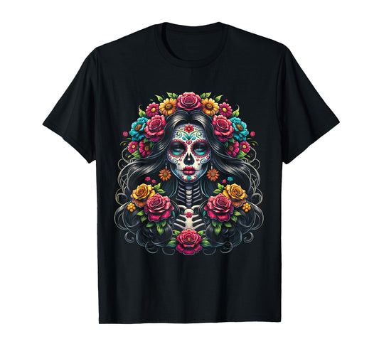De Los Muertos La Catrina Day of the Dead Sugar Skull Women T-Shirt