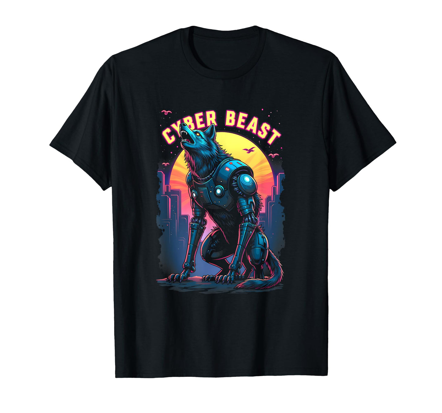 Futuristic Wolf Howl - Cyber Beast Mech Wolf T-Shirt