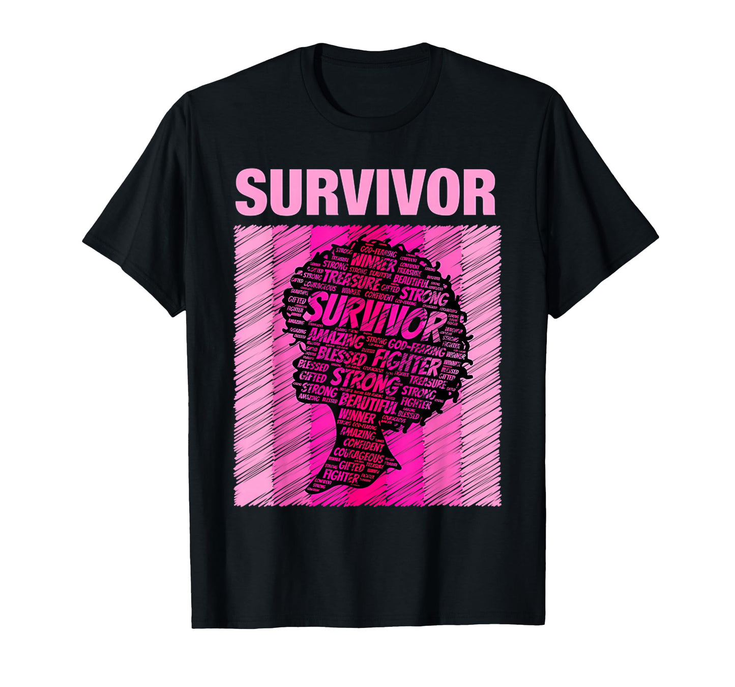 Breast Cancer Survivor African American Woman Pink Afro T-Shirt