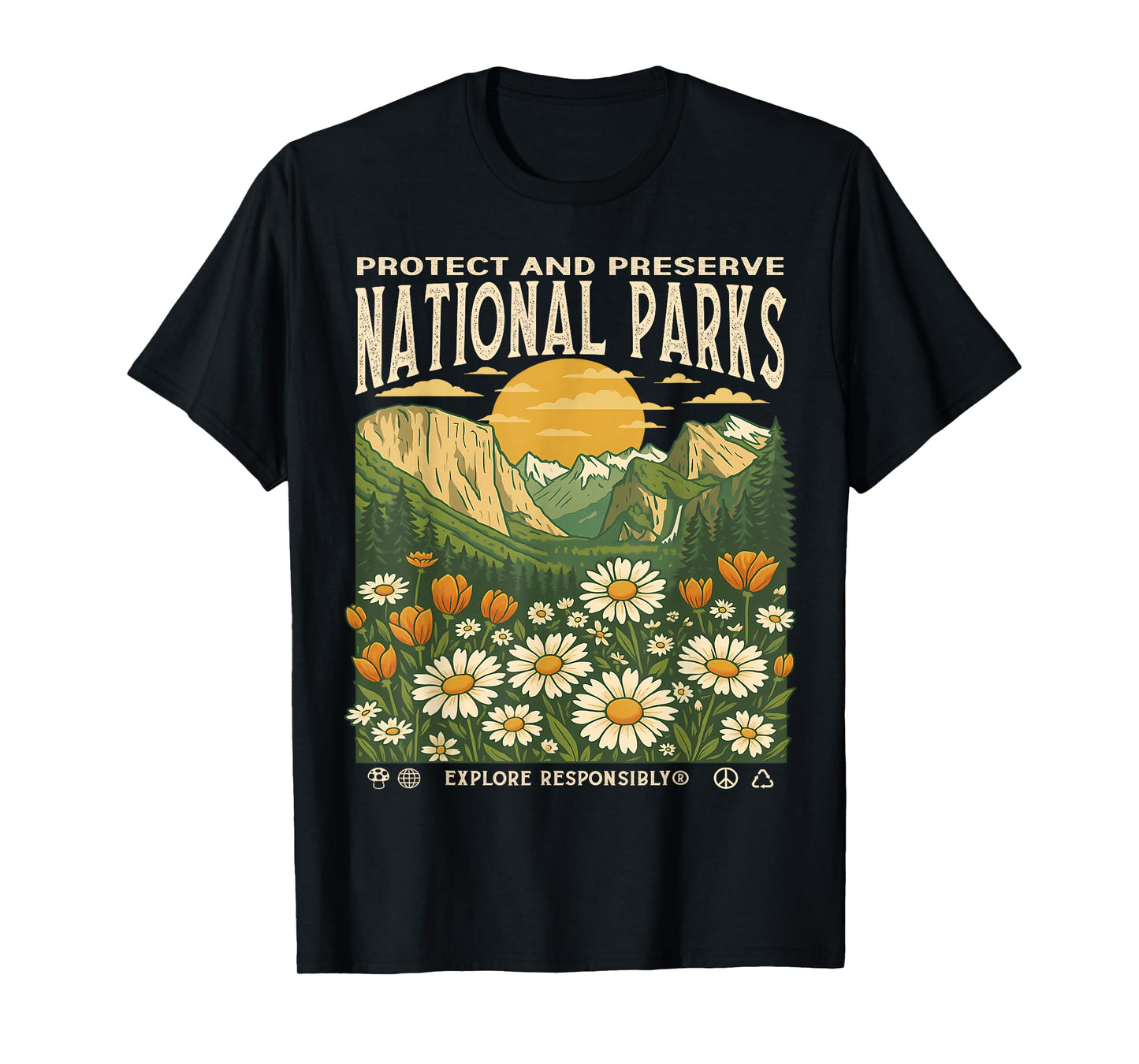 Vintage Protect And Preserve National Parks Sunset Floral T-Shirt