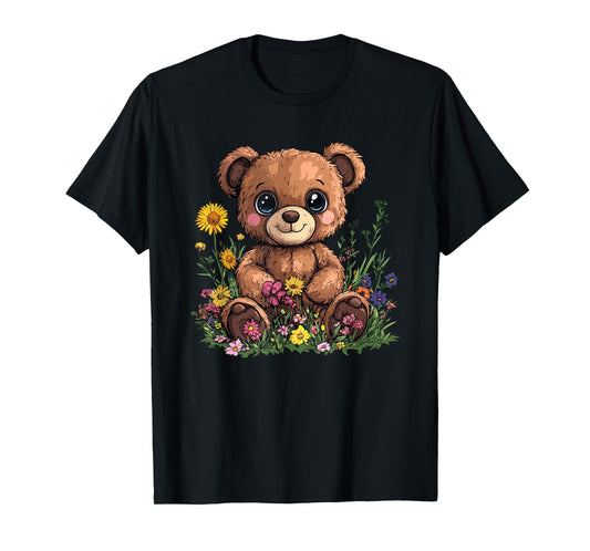 Cute Teddy Bear With Flowers T-Shirt
