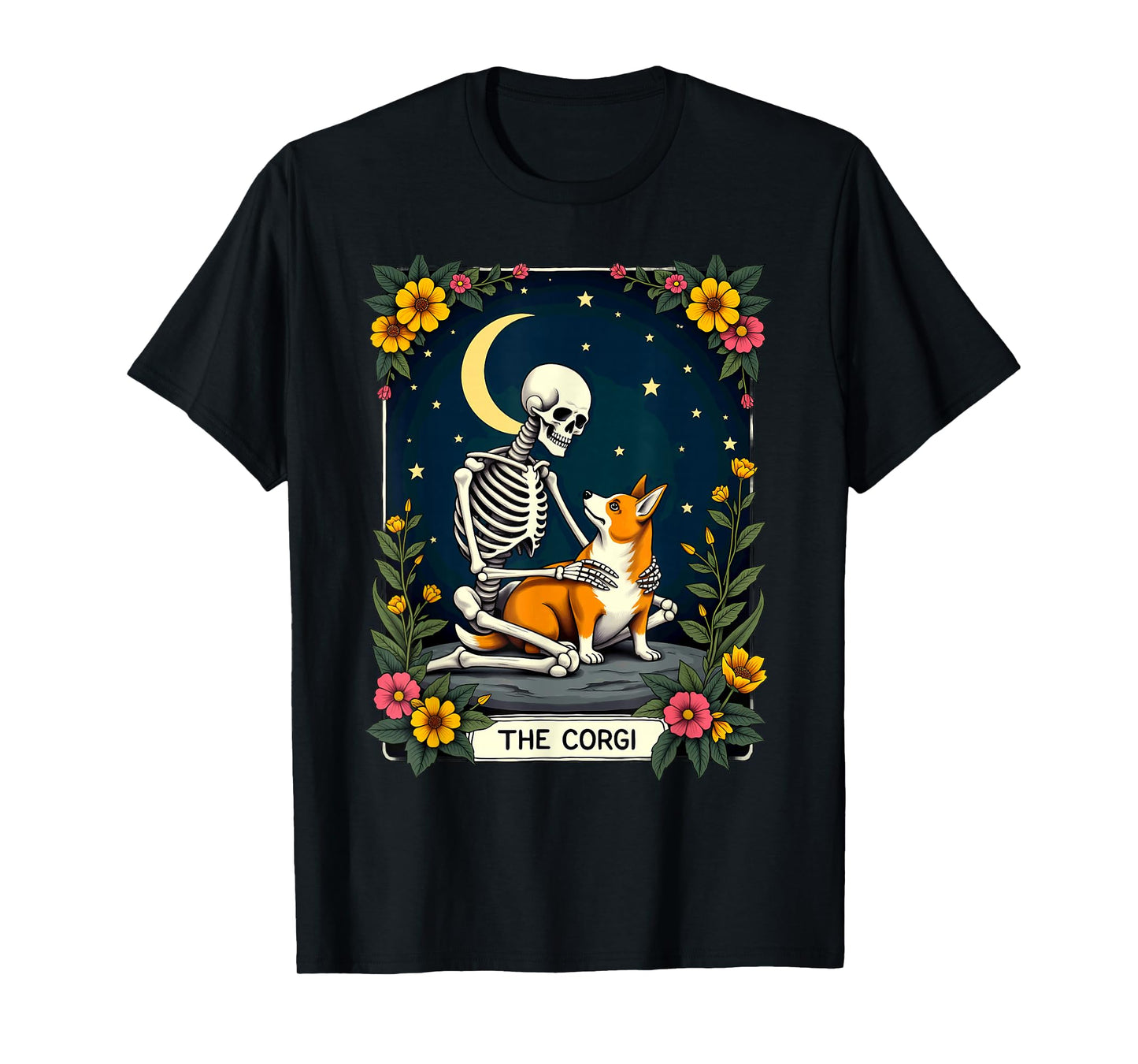 Gothic Tarot Card The Corgi Skeleton Halloween T-Shirt