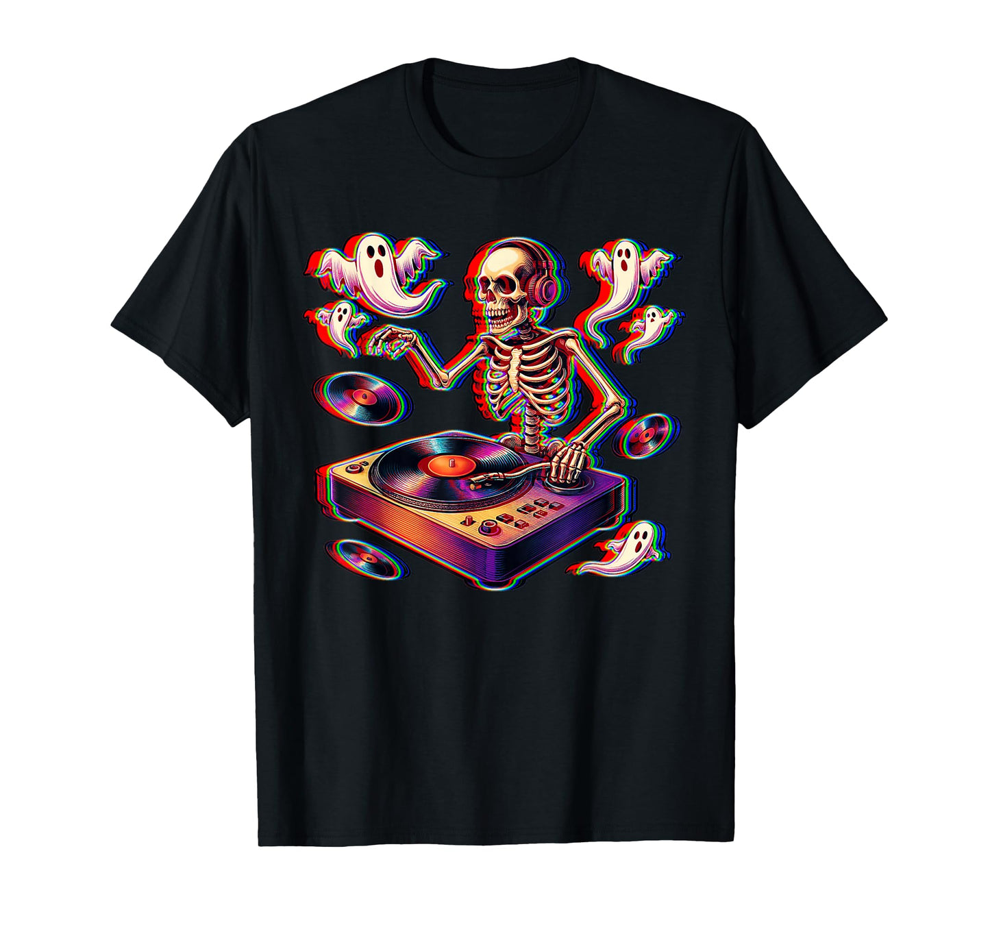Skeleton House Music Ghost Optical Illusion EDM Halloween DJ T-Shirt
