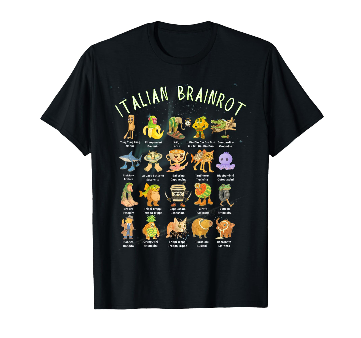 Types of Italian Brainrot Meme Character Hand Drawn Teens T-Shirt