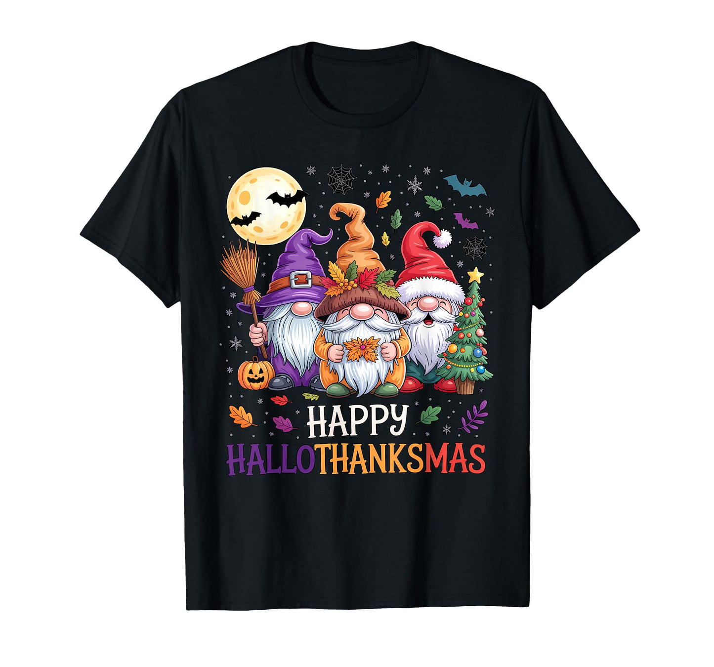 Halloween Thanksgiving Christmas Happy HalloThanksMas Gnomes T-Shirt