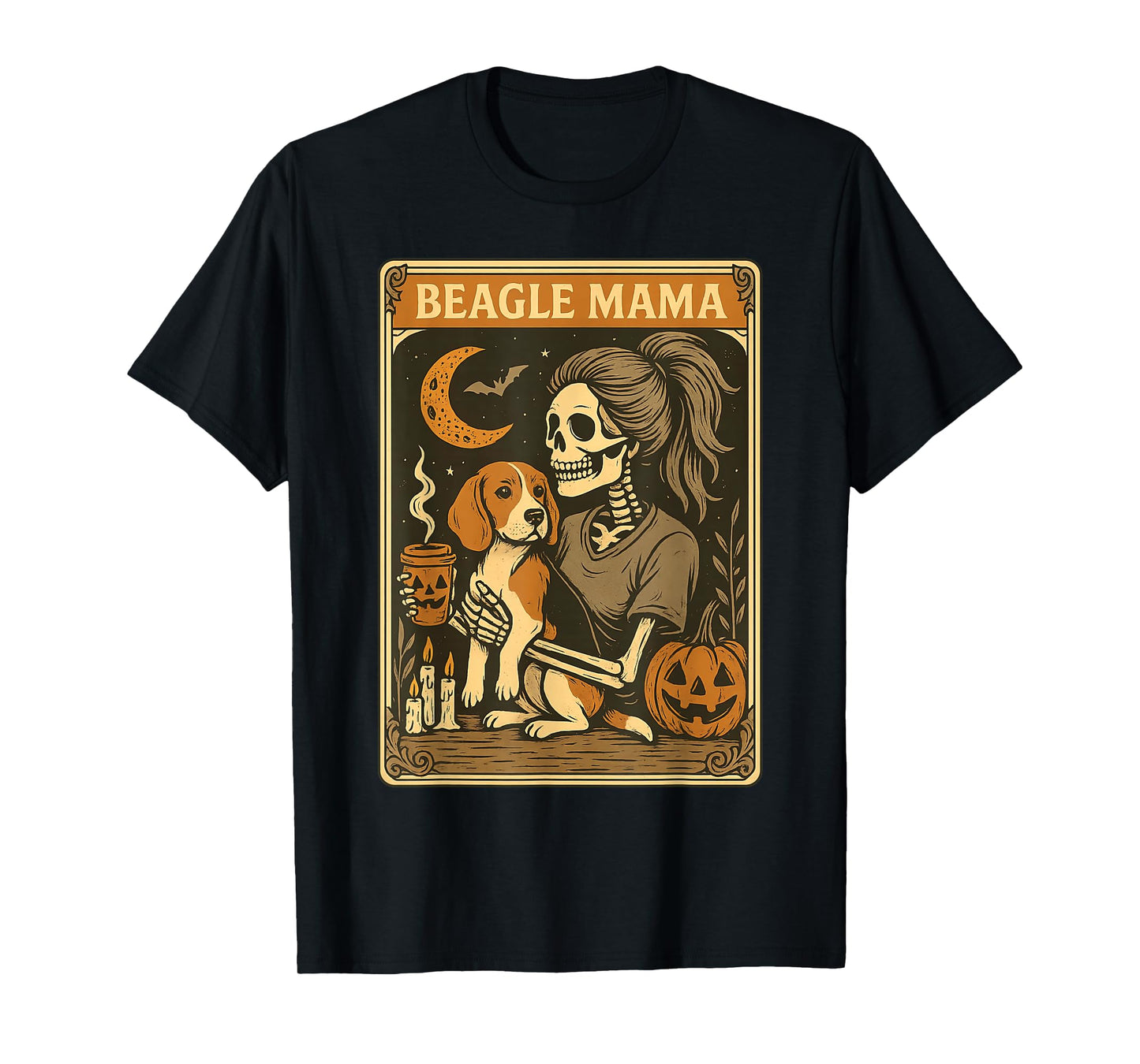 Beagle Mama Tarot Card Skeleton Dog Pumpkin Spooky Halloween T-Shirt