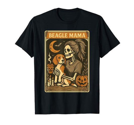 Beagle Mama Tarot Card Skeleton Dog Pumpkin Spooky Halloween T-Shirt