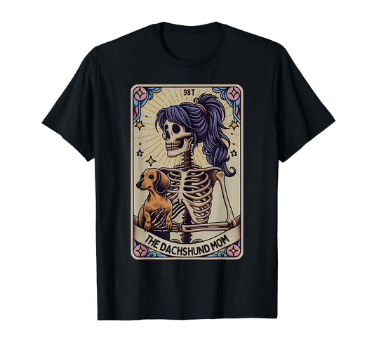 Dachshund Mom Tarot Card Skeleton Halloween Witchy Vibes T-Shirt