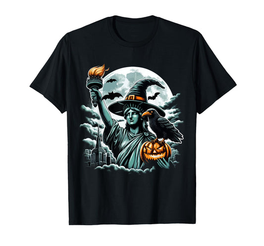 Statue of Liberty Witch Hat Halloween Spooky Feminist Funny T-Shirt