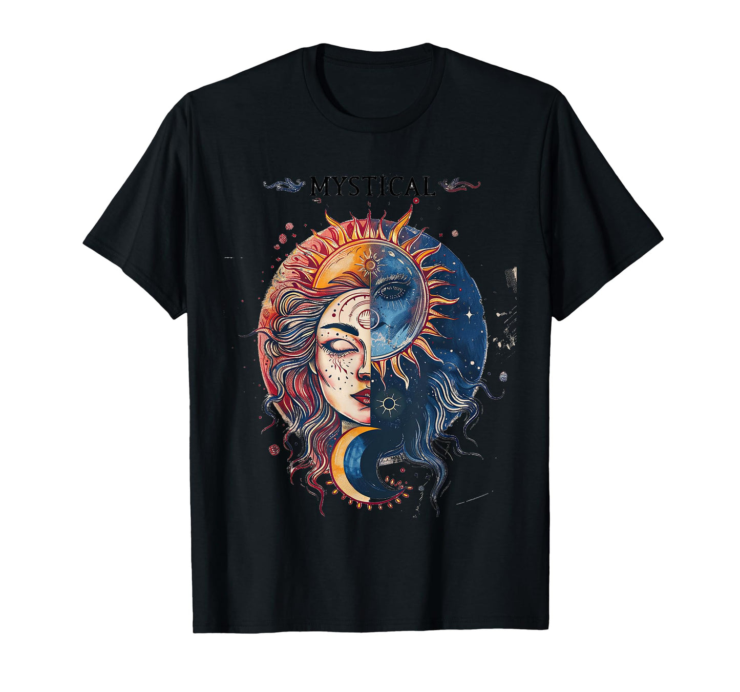 mystical sun and moon woman mystic flowers aesthetic T-Shirt