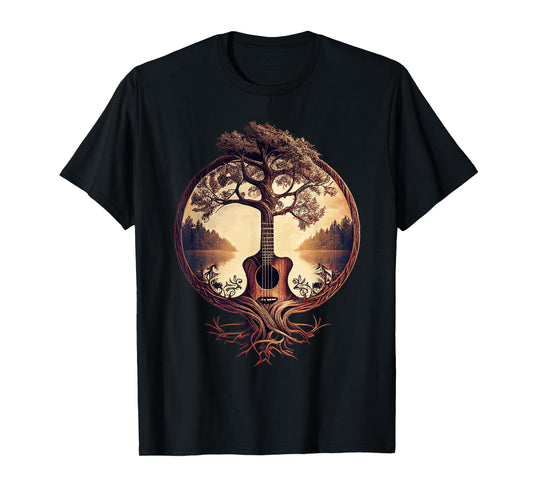 Acoustic Guitar Tree By The Lake Guitarist T-Shirt