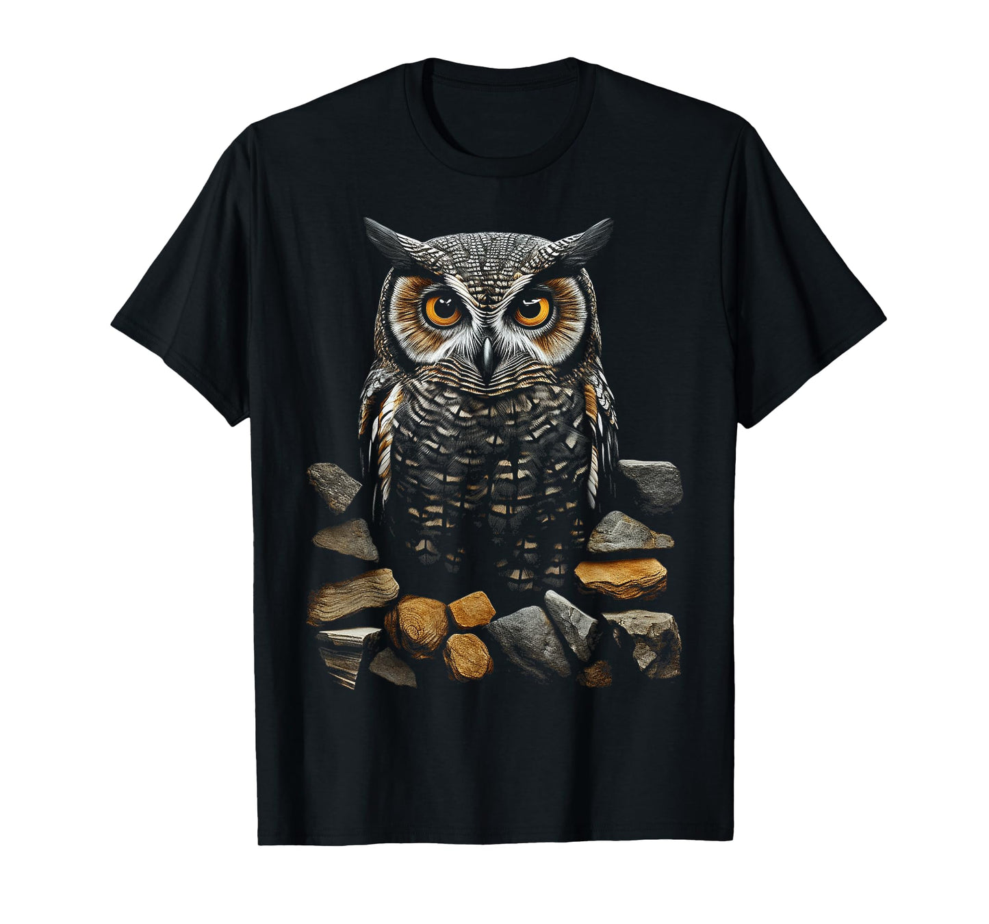 Owl Art Stones Animal Drawing Graphic Owl T-Shirt