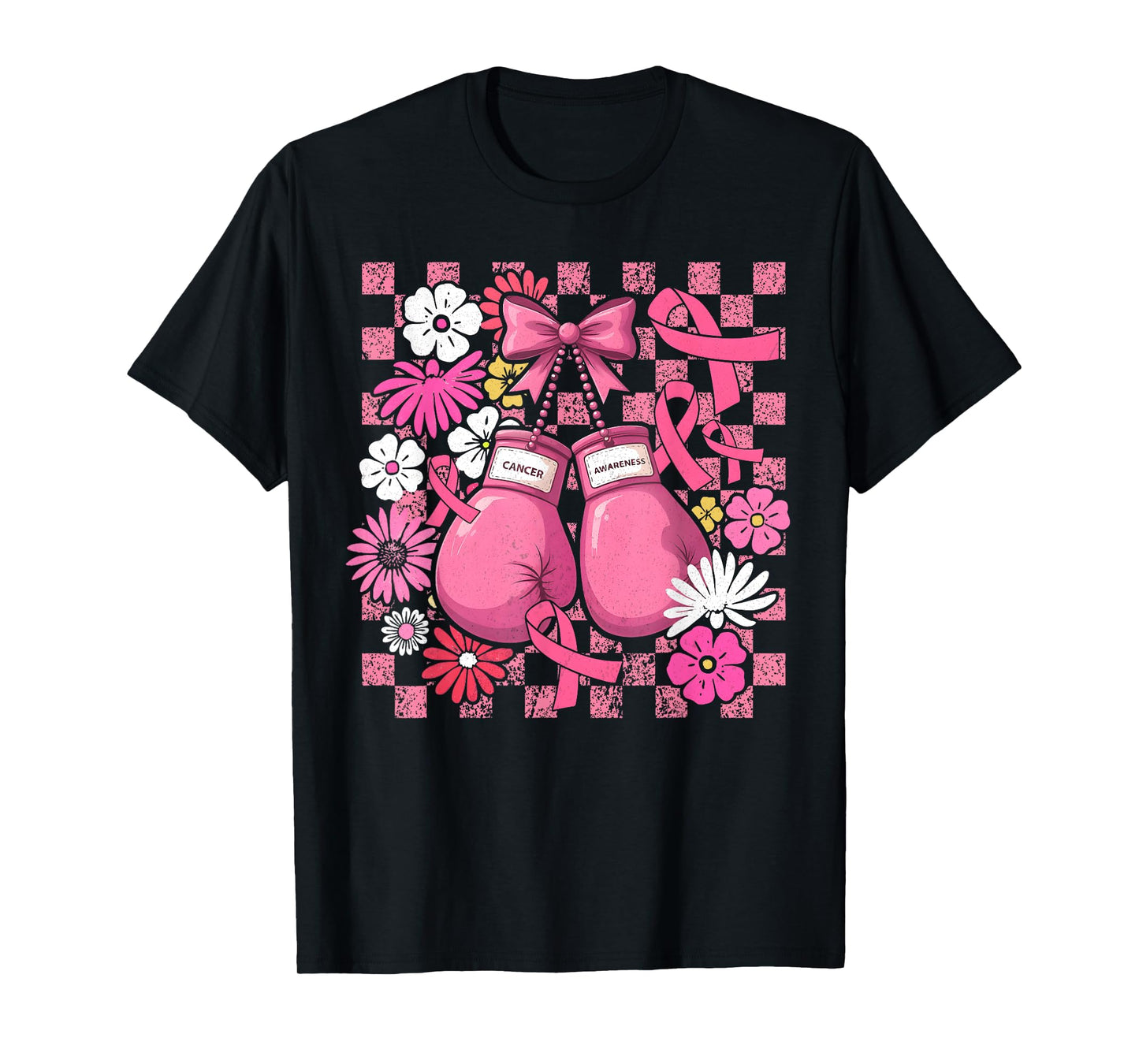 Breast Cancer Boxing Glove Pink Ribbon Bow Awareness Groovy T-Shirt