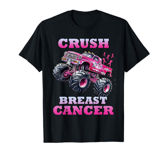 Crush Breast Cancer Monster Truck Wear Pink Kids Boys Girls T-Shirt