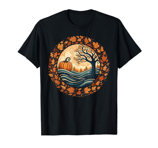 Cottagecore Pumpkins Leaves Trees Fall Women's Graphic T-Shirt