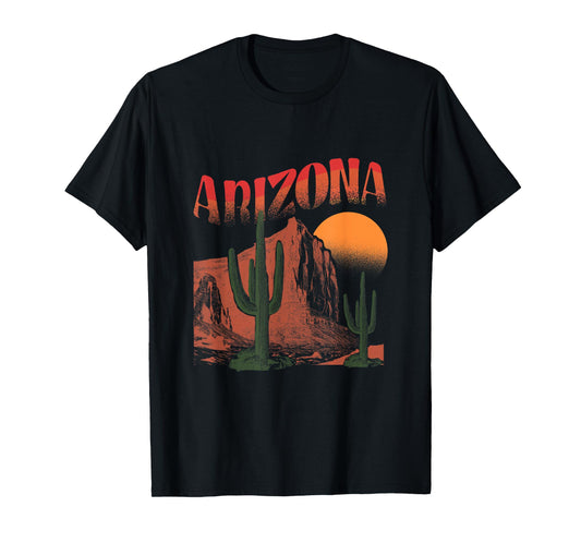 Arizona Desert Sunset With Cactus And Cliffs Vintage Style T-Shirt