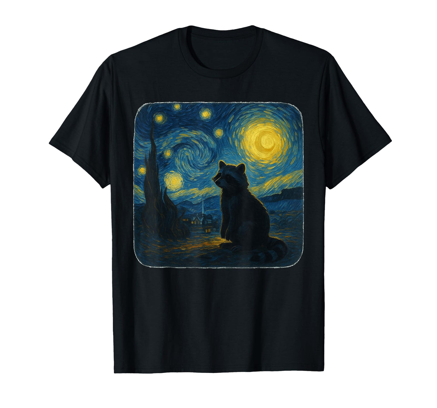 Starry Night Van Gogh Retro Raccoon Funny Graphic T-Shirt