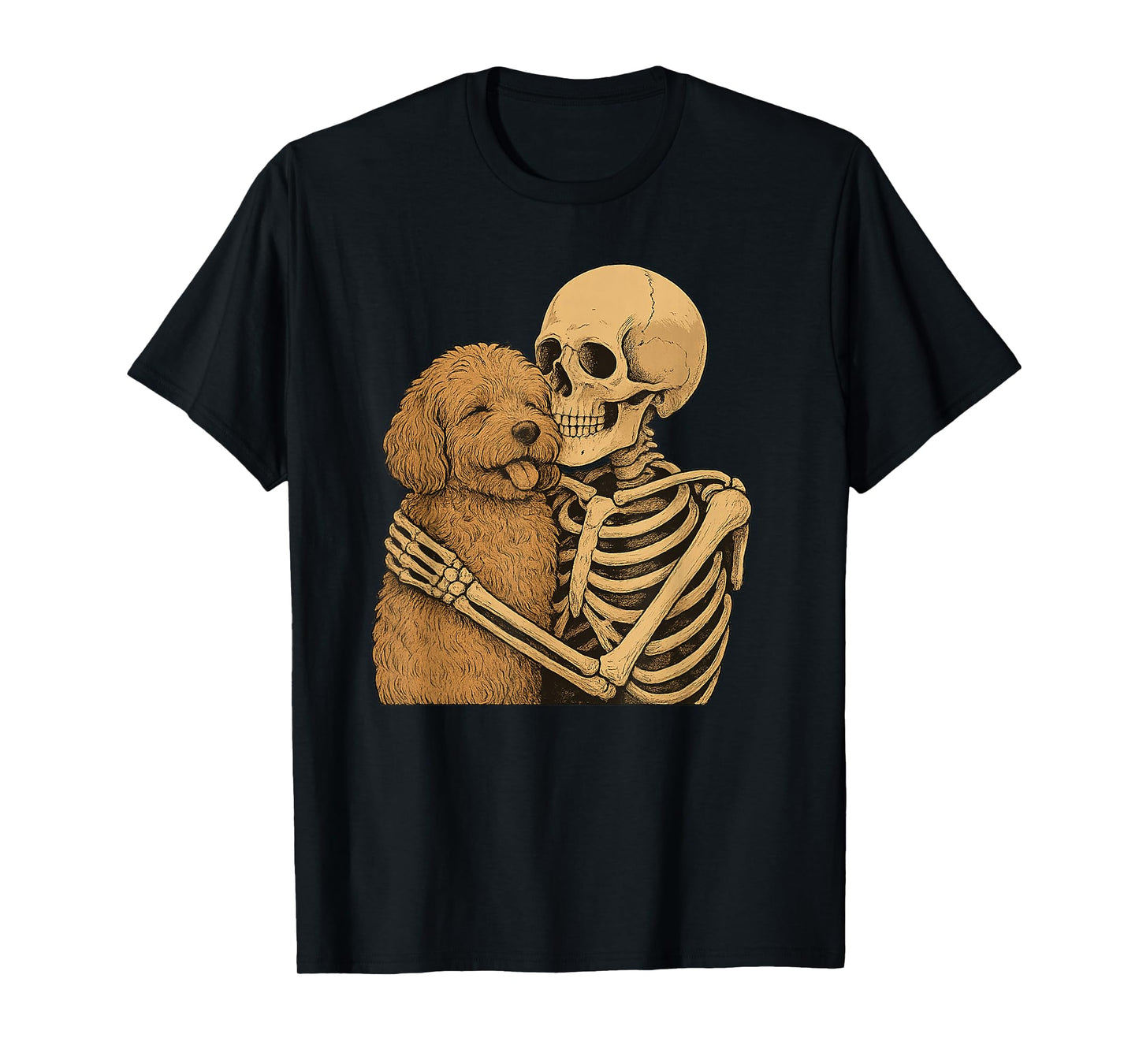 Skeleton Hugging Cavapoo Dog Halloween T-Shirt