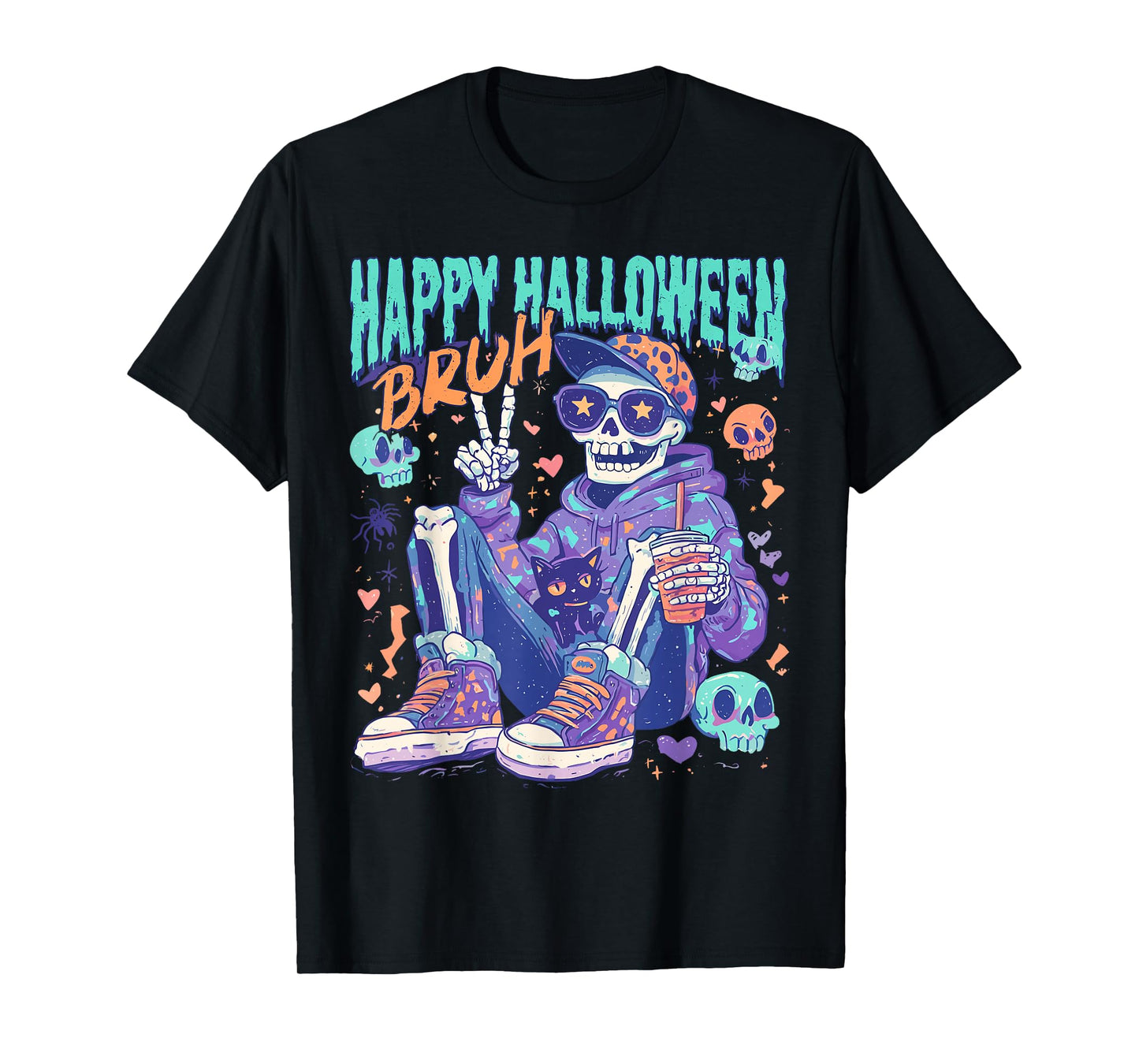 Happy Halloween Bruh Halloween Skeleton Spooky Vibes Boys T-Shirt