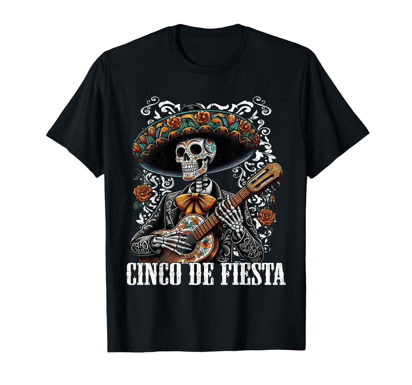 Cinco De Mayo Fiesta Mariachi Skeleton Guitar Mexican 2024 T-Shirt
