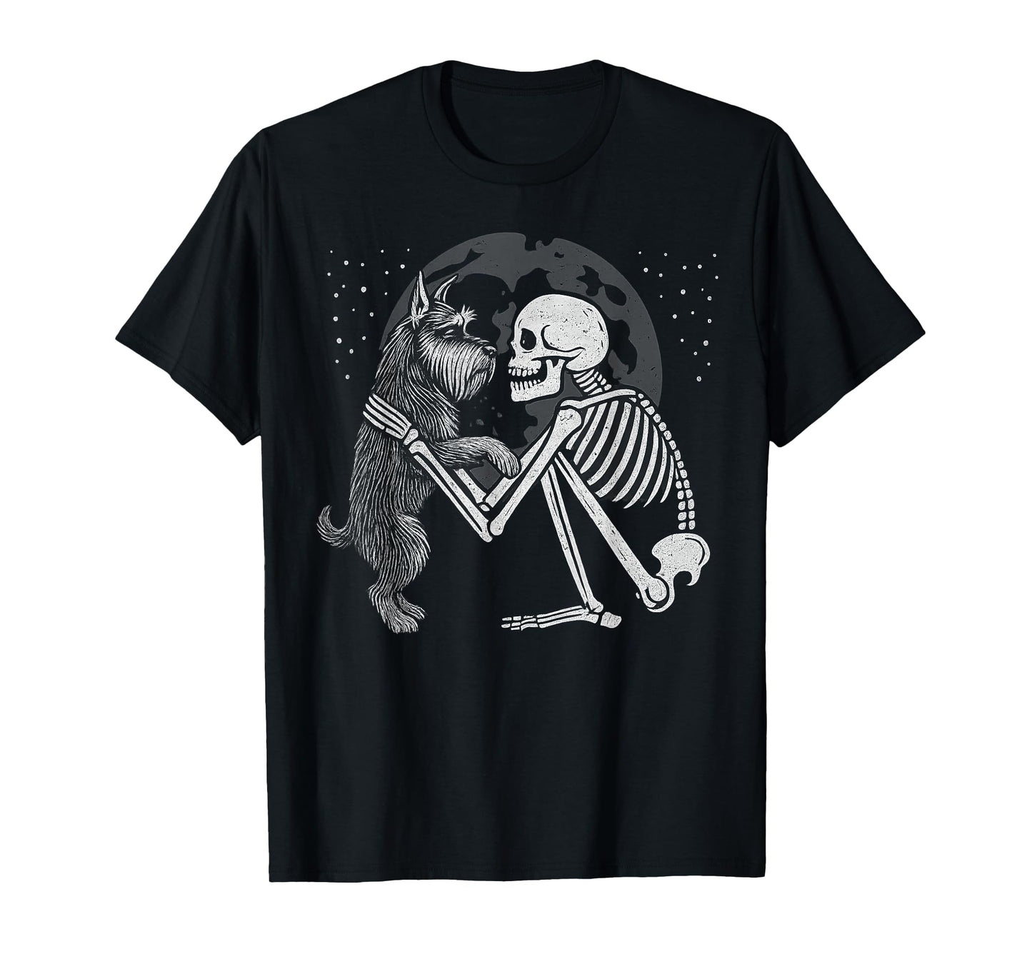 Schnauzer Skeleton Moon Halloween Dog Lover T-Shirt
